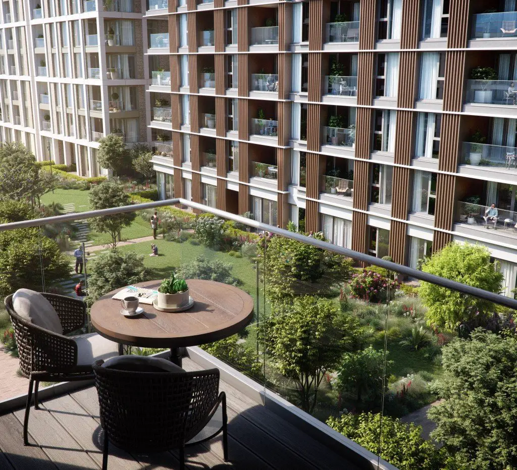 St William Prince of Wales Drive show apartment balcony view CGI 2 - Property London