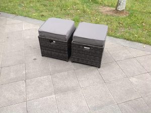 GADINO 2 pcs Grey rattan footstool - Property London