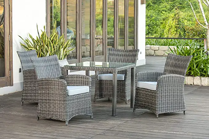 Marbella Rattan Wicker 4 Seat Square Dining Set with Cushions - Property London: Architects & Property In London